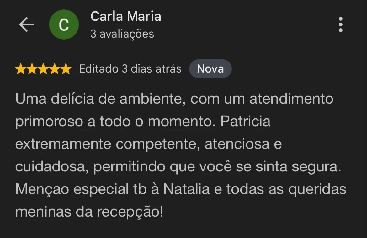 Avaliação de Carla Maria, cinco estrelas